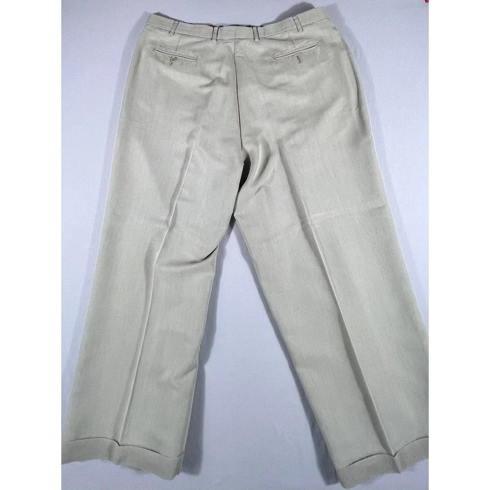 J. Ferrar Men's Pleated Dress Pants 42x30 Tan Khaki Cuffed Wide Leg Trousers - Picture 8 of 10